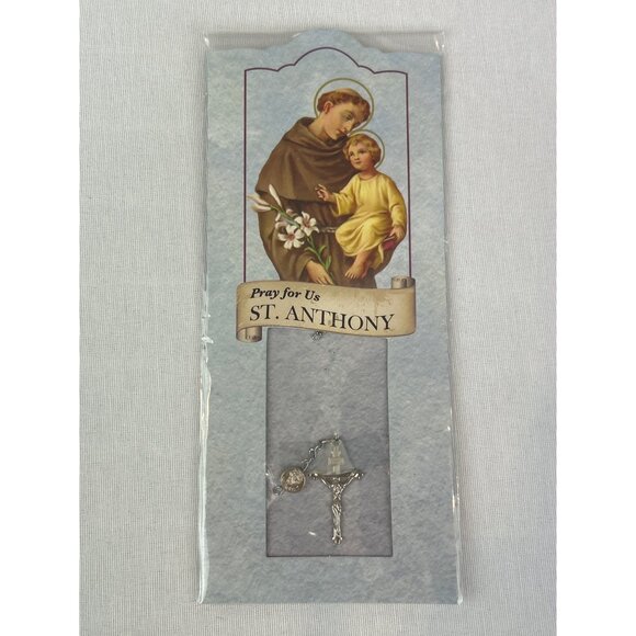 Vintage St. Anthony Devotional Keychain Crucifix & Medal NOS Catholic - Picture 1 of 3